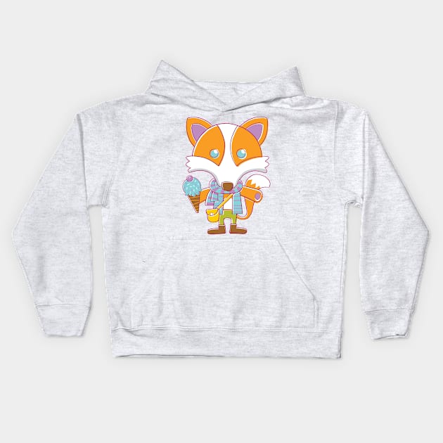 Fox with Ice Cream Kids Hoodie by vaughanduck